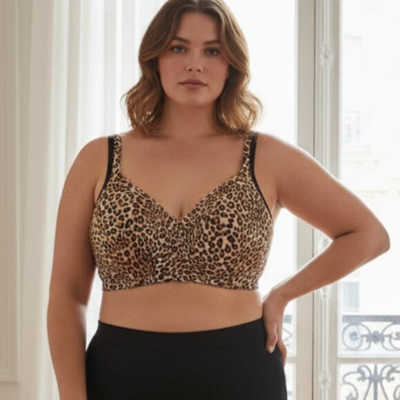 Cacique Lane Bryant No Wire Satin Full Coverage Bra 38DDD - Leopard - Picture 1 of 8